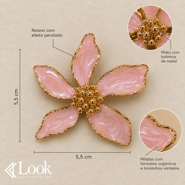 Broche flor rosa